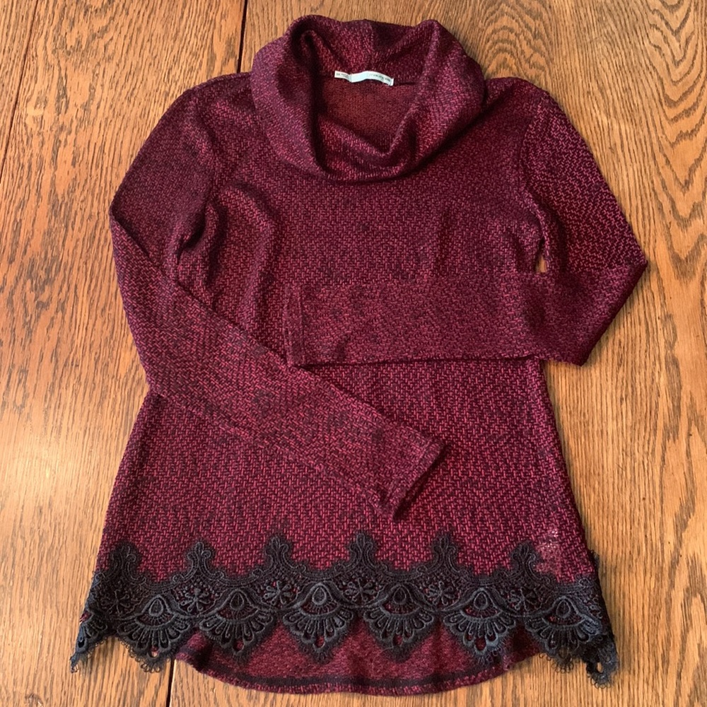 Red & Black Weave Lightweight Sweater, Cowl Neck, XS
